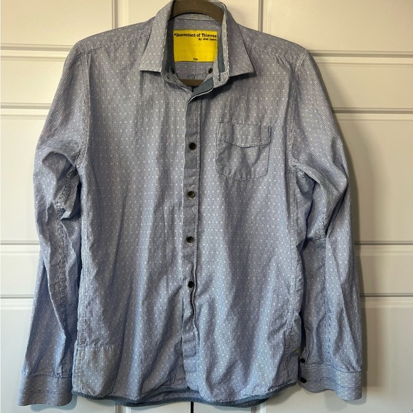 Descendant of Thieves LG Men's Blue White Stripes Long Sleeve Button Up Shirt - Picture 1 of 6